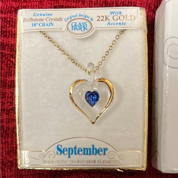 September Sapphire Birthstone Heart 22kt Swarovski Elements 18” Necklace-OBO - Picture 2 of 6